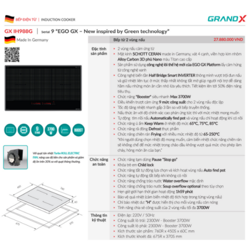Bếp Từ Grandx GX IH988G Bếp Từ Grandx GX IH988G