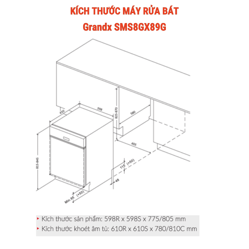 Thông số kỹ thuật máy rửa bát Grandx SMS8GX89G