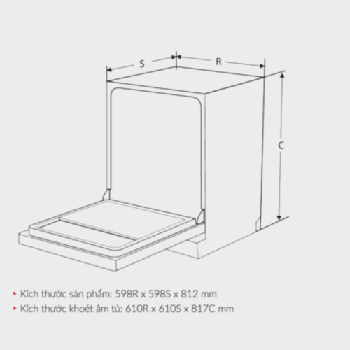 Kích thước máy rửa bát bán âm 16 bộ Grandx SMI8GX68 Kích thước máy rửa bát bán âm 16 bộ Grandx SMI8GX68