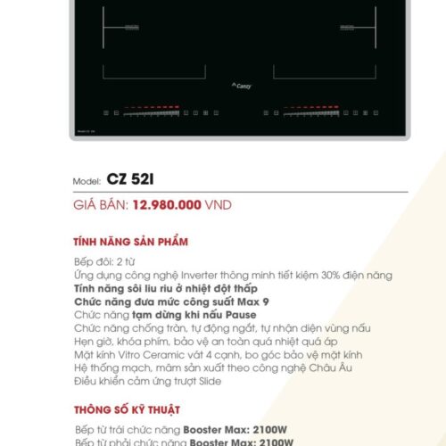 Bếp Từ Đôi Giá Rẻ 2 Vùng Nấu Từ Canzy CZ 52I 2 Bếp Từ Đôi Canzy CZ 52I