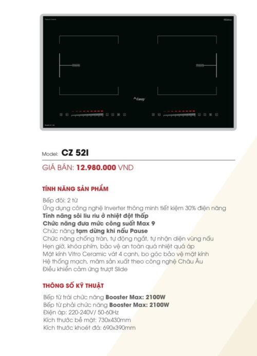 Bếp Từ Đôi Canzy CZ 52I Bếp Từ Đôi Canzy CZ 52I